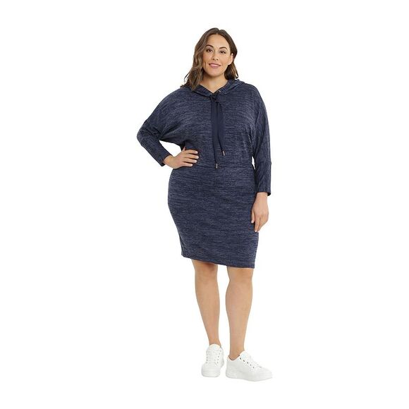 24/7 Comfort Apparel Dresses & Skirts - Women's Suite 7 Hooded Dolman-Sleeve Sweater Dress 1XL ,Blue NWT
